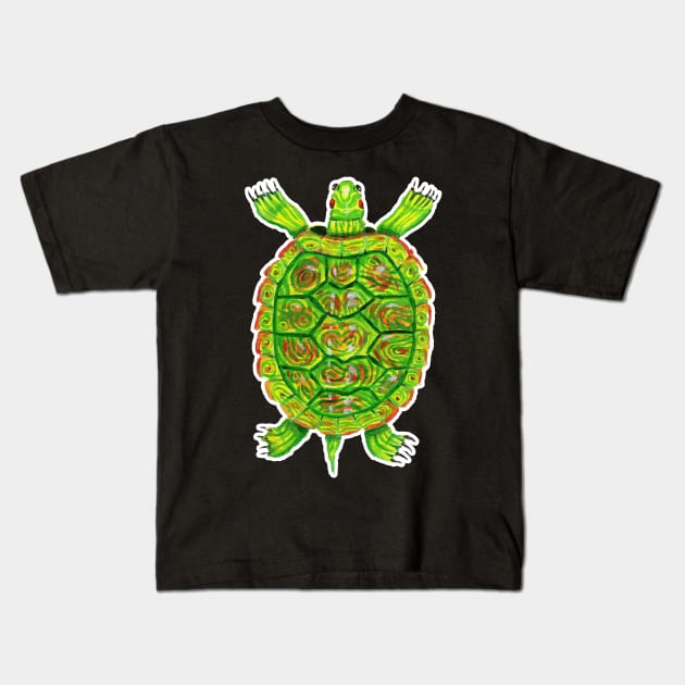 Psychedelic box turtle in acrylic Kids T-Shirt by narwhalwall